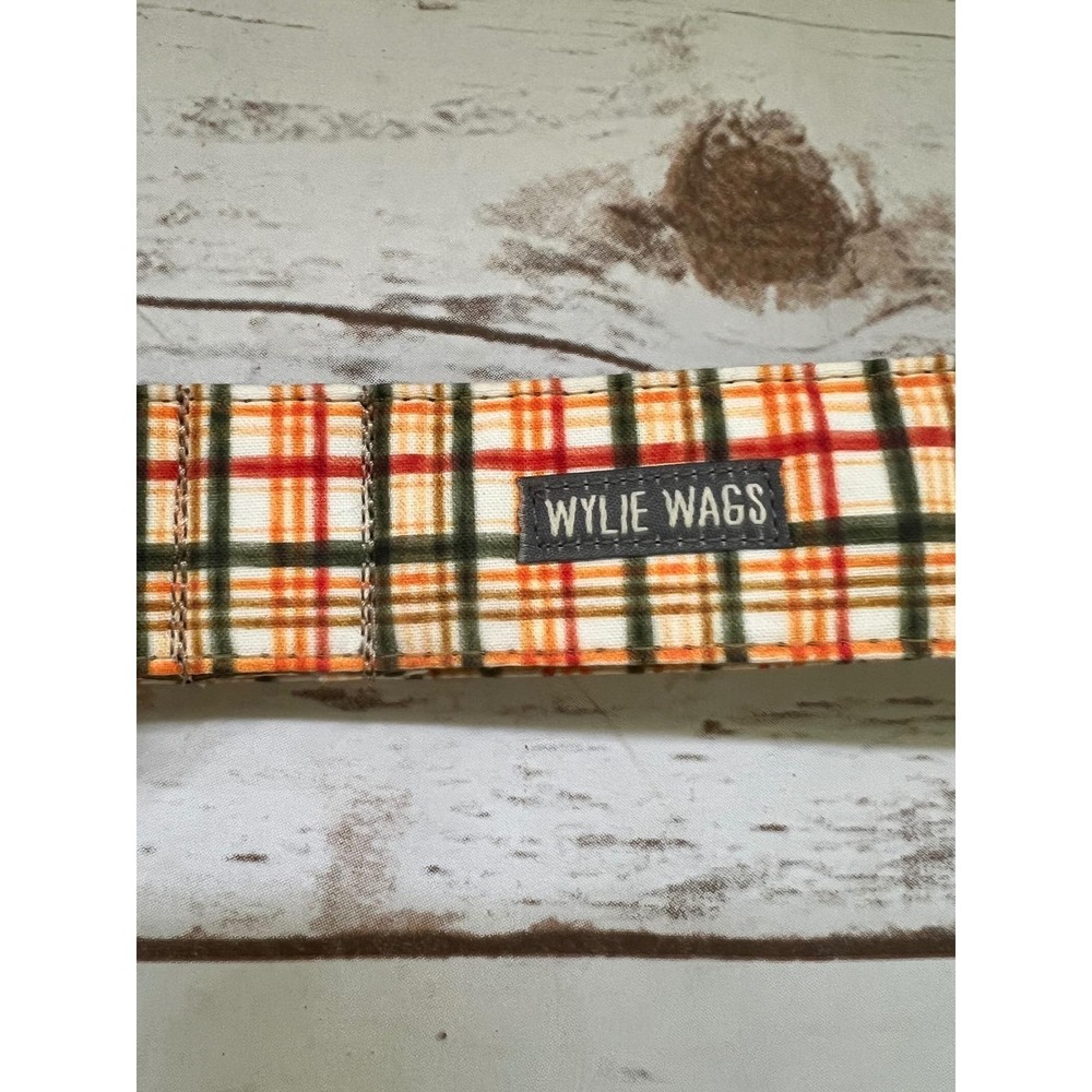 Wylie Wags Dog Collar Orange Green Plaid Adjustable 1.5 Inch Wide L/XL - Picture 2 of 6